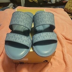Michael kors light blue slides